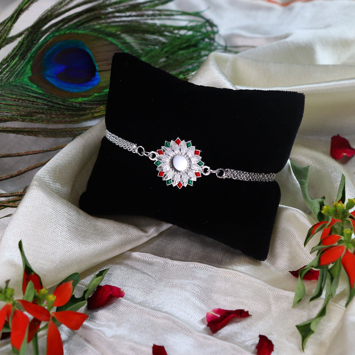 Sunflower Shape Rakhi With Silver Chain Sunflower Shape Rakhi With Silver Chain